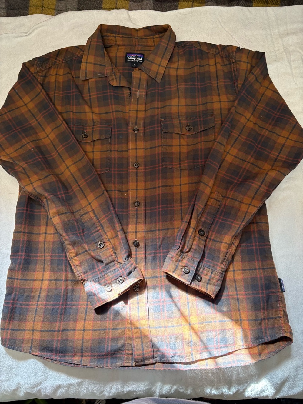 Patagonia Orange and Brown Plaid Button-Down Shirt